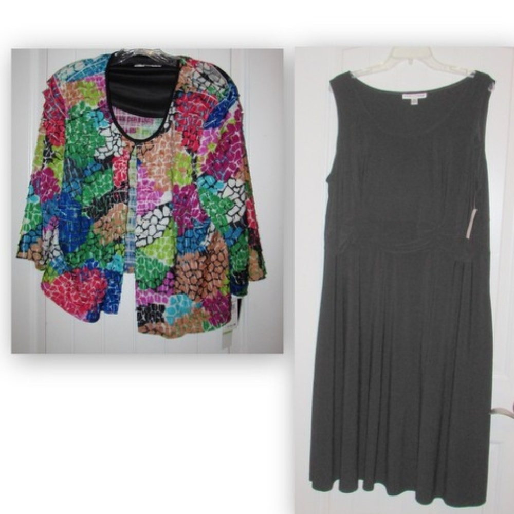 New Madison Leigh 2pc Black Slvls Dress Jacket 18W